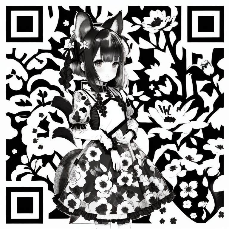 26394-4143055881-1girl,tail,animal ears,squirrel tail,squirrel ears,looking at viewer,dress,monochrome,blush,long sleeves,floral background,solo,.png